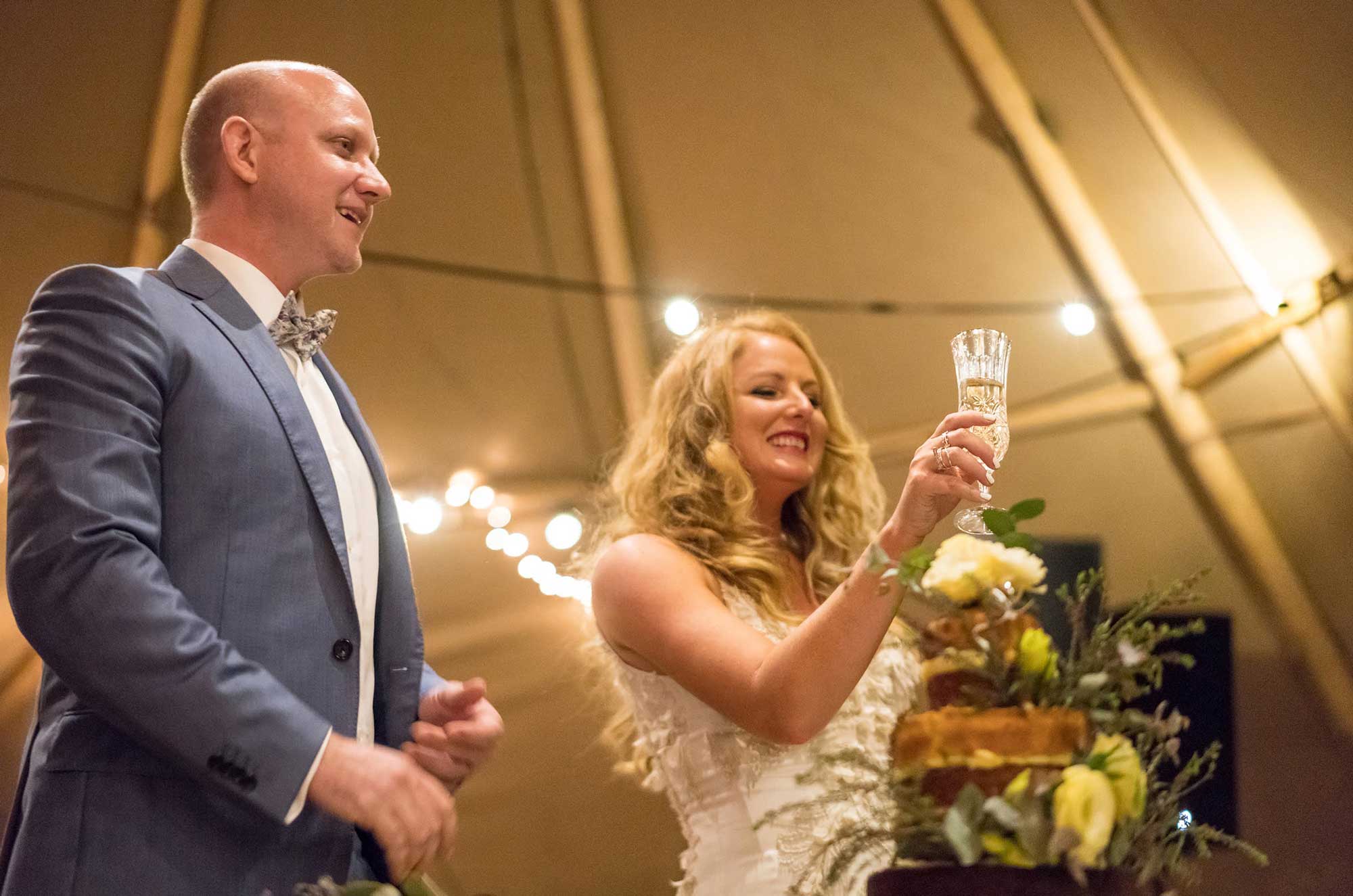bridal toast, tipi wedding, just marries